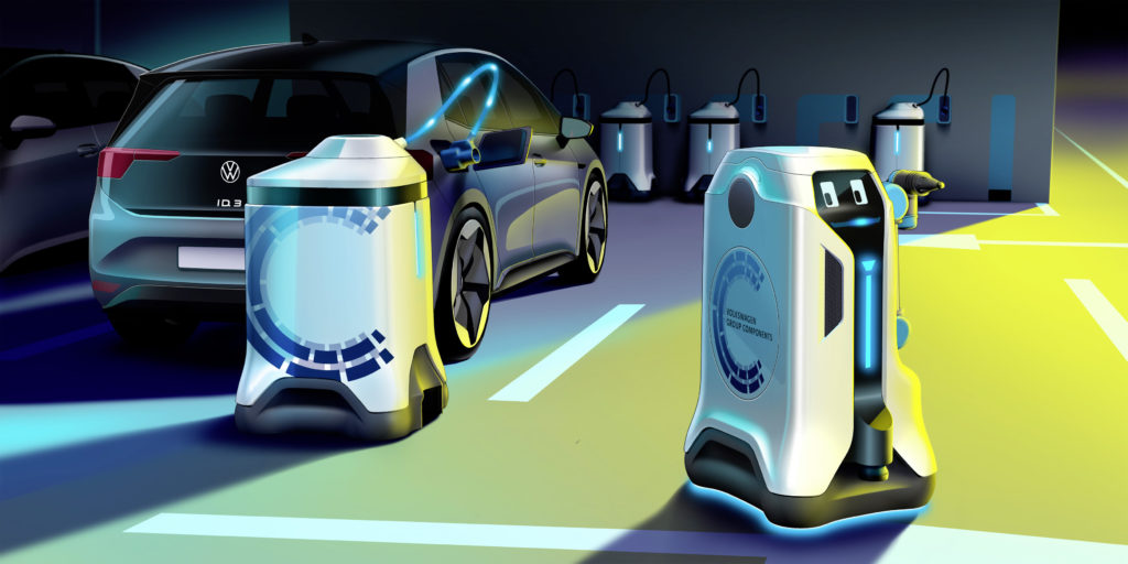 robot-ładowarka, koncepcja mobilnego zasilania aut elektrycznych w wykonaniu Volkswagena