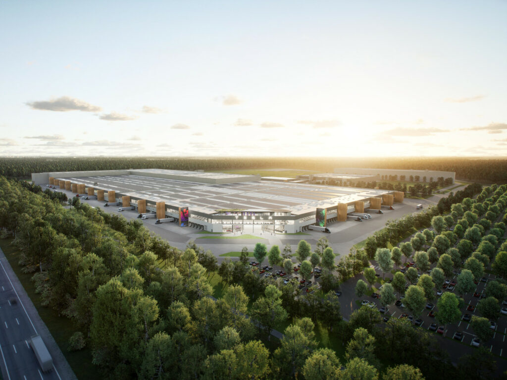 Przelot dronem nad Tesla Gigafactory w Berlinie
